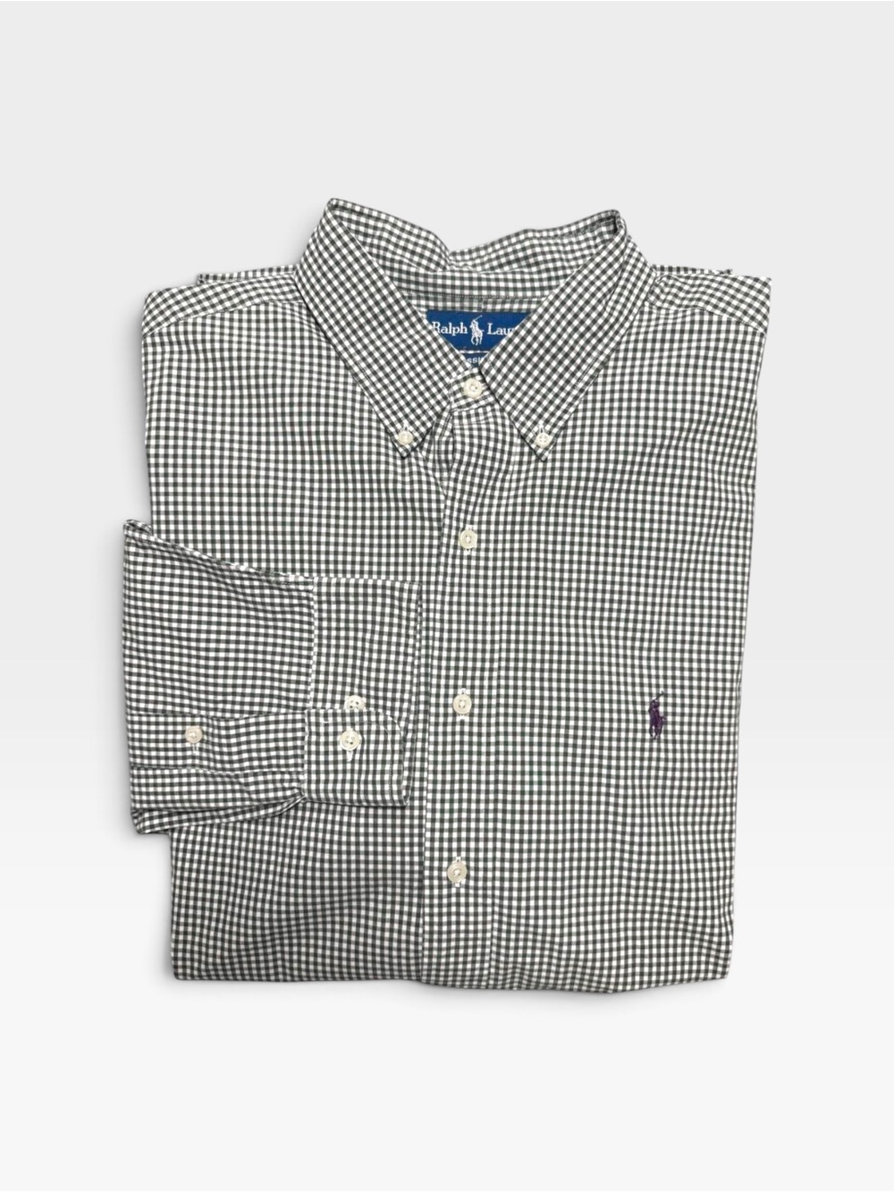 VTG Ralph Lauren Green & White Gingham Button-Down Shirt Classic Fit Men’s XXL
